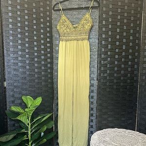 Green crochet top jumpsuit tie back